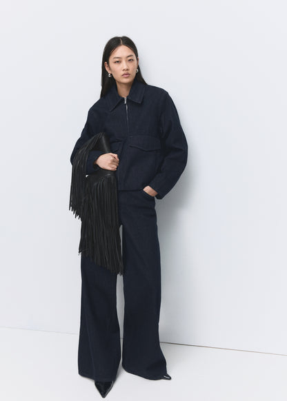 Denim jacket with fur collar