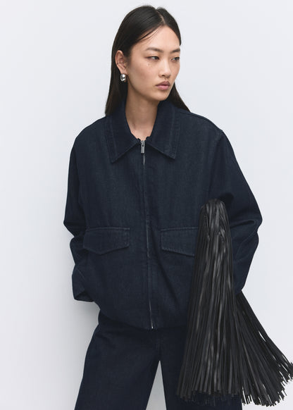 Denim jacket with fur collar