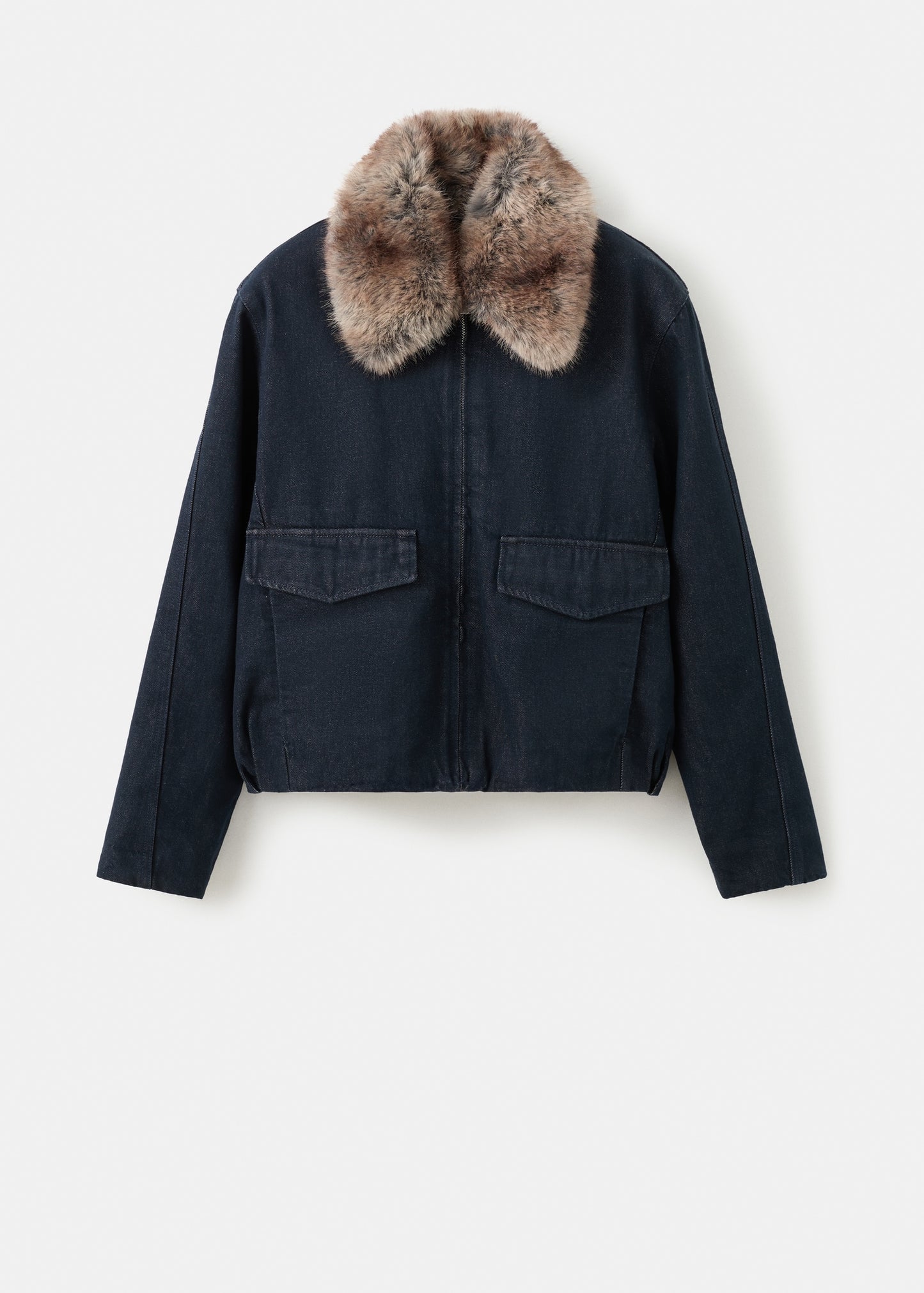 Denim jacket with fur collar
