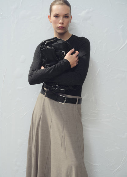 A-line skirt with godets and belt