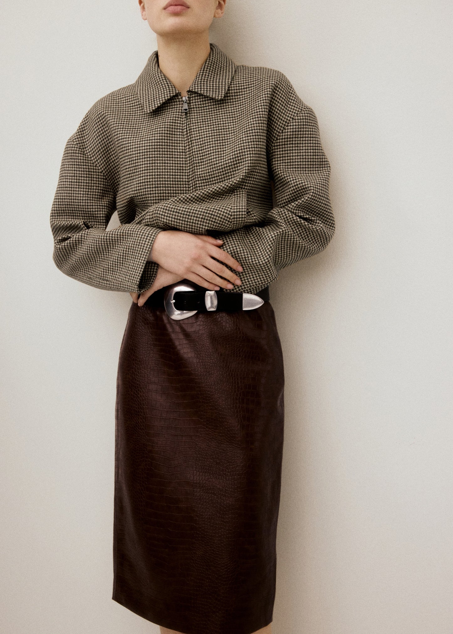 Croc-effect midi-skirt