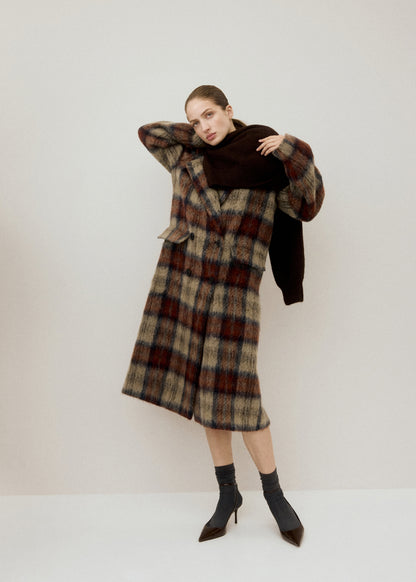 Wool-blend check coat
