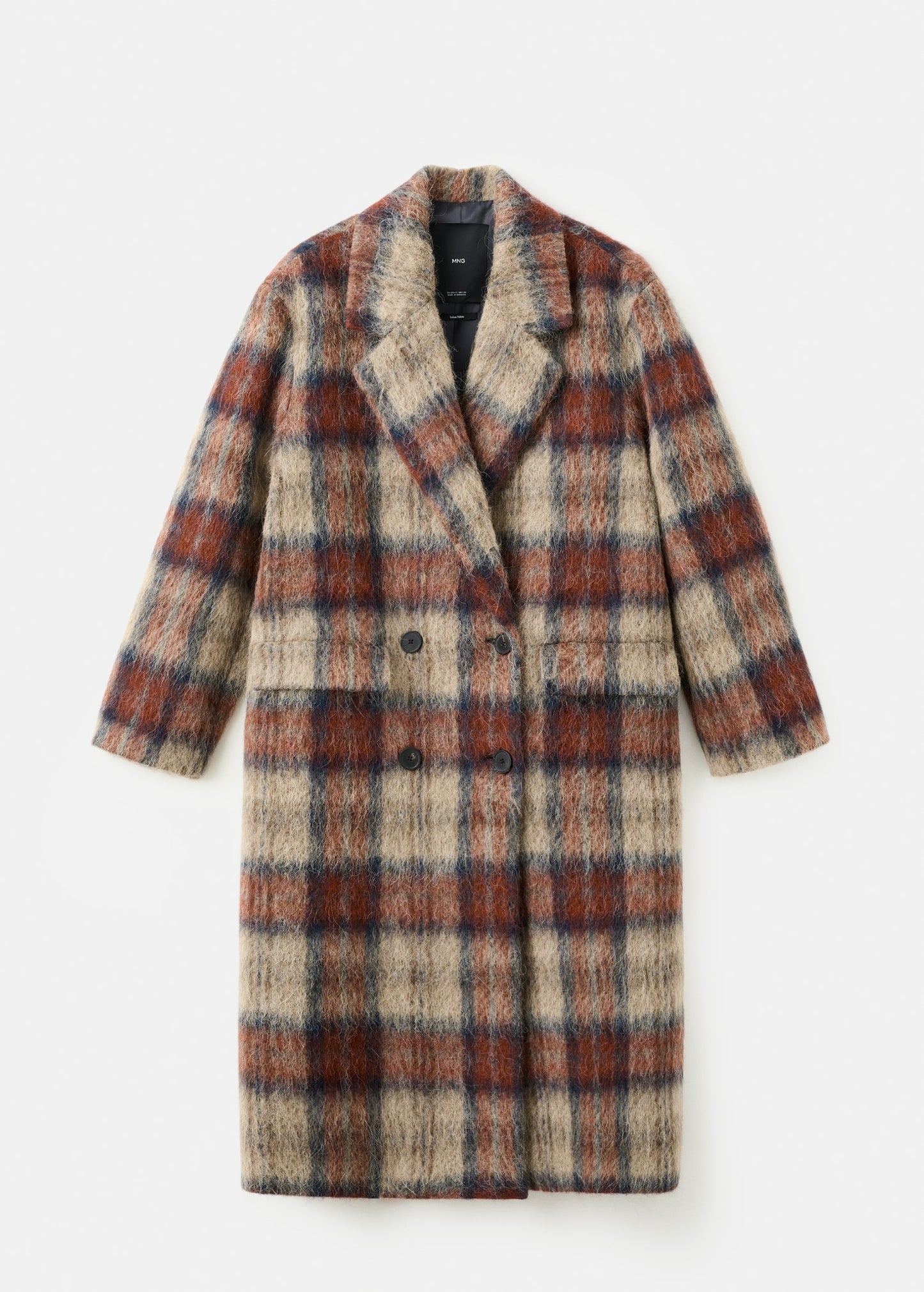 Wool-blend check coat