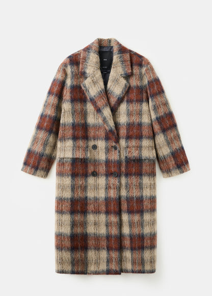 Wool-blend check coat