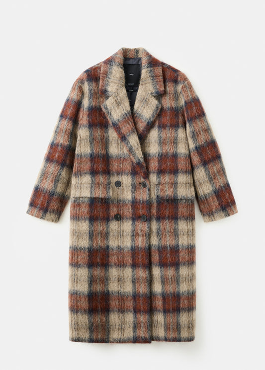 Wool-blend check coat