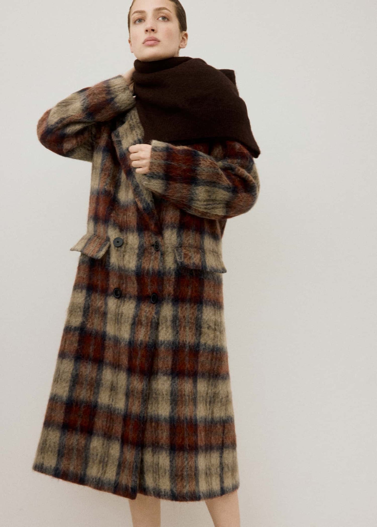 Wool-blend check coat