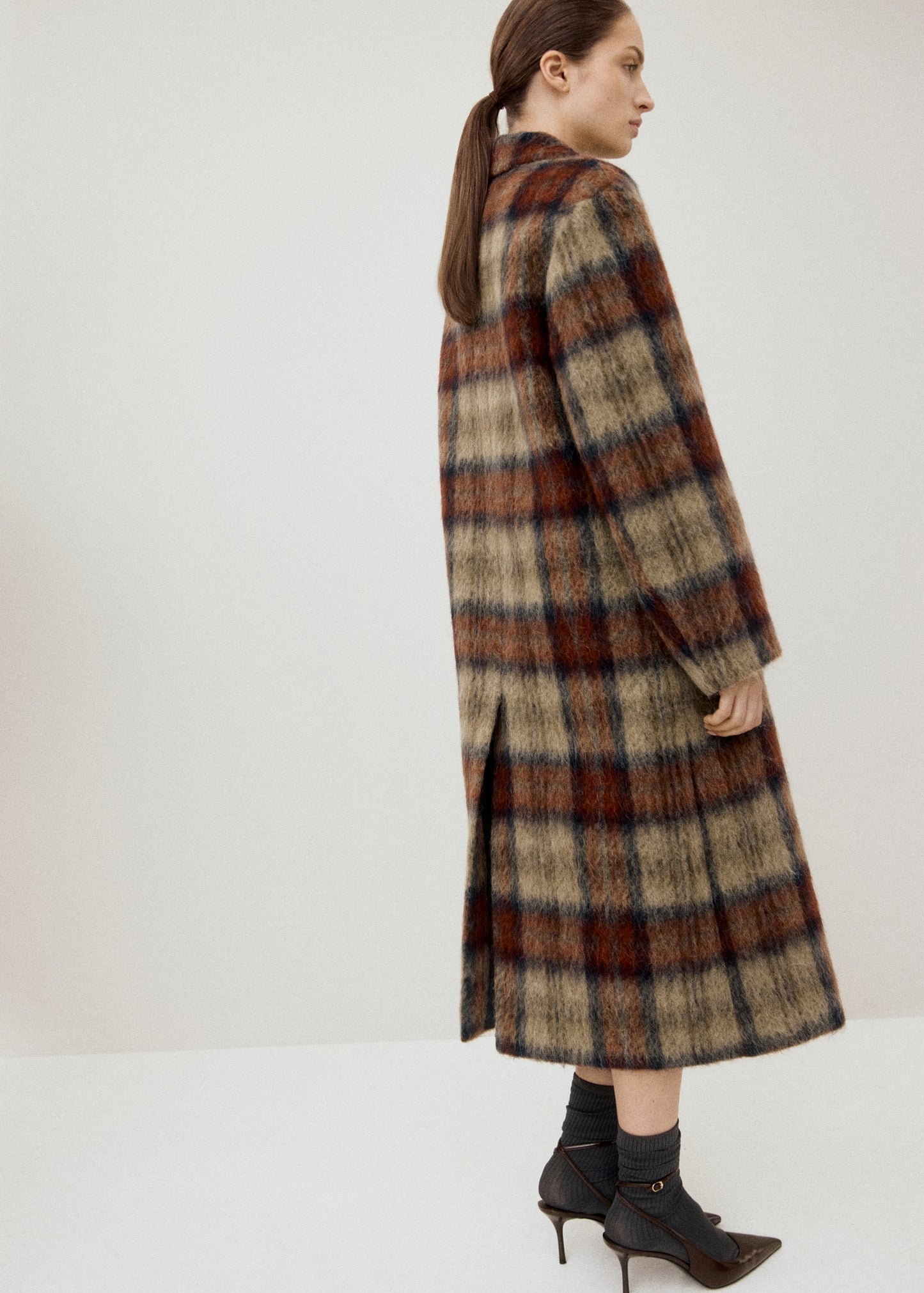 Wool-blend check coat