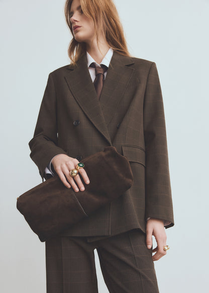 Double-breasted check suit jacket