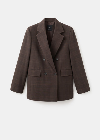 Double-breasted check suit jacket
