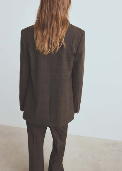 Double-breasted check suit jacket