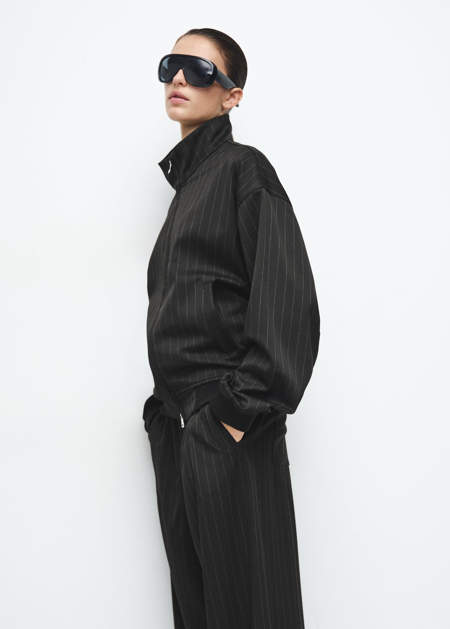 Pinstripe bomber jacket