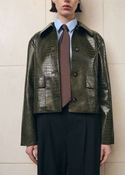 Croc-effect faux leather jacket
