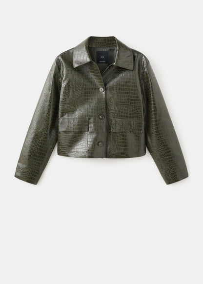 Croc-effect faux leather jacket