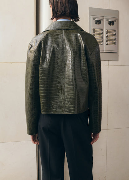 Croc-effect faux leather jacket