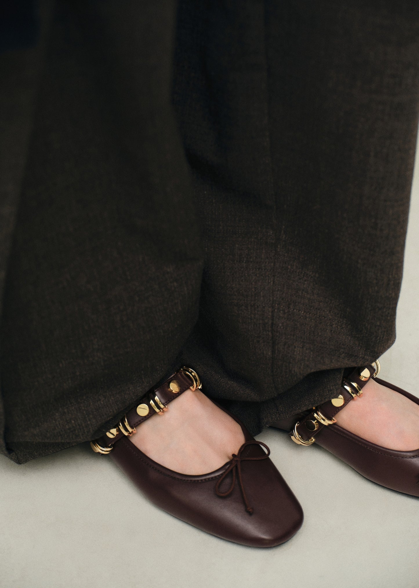 Ballet pump with metallic strap details