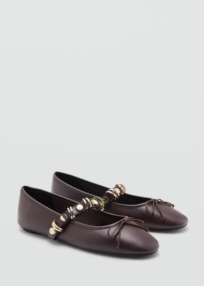 Ballet pump with metallic strap details