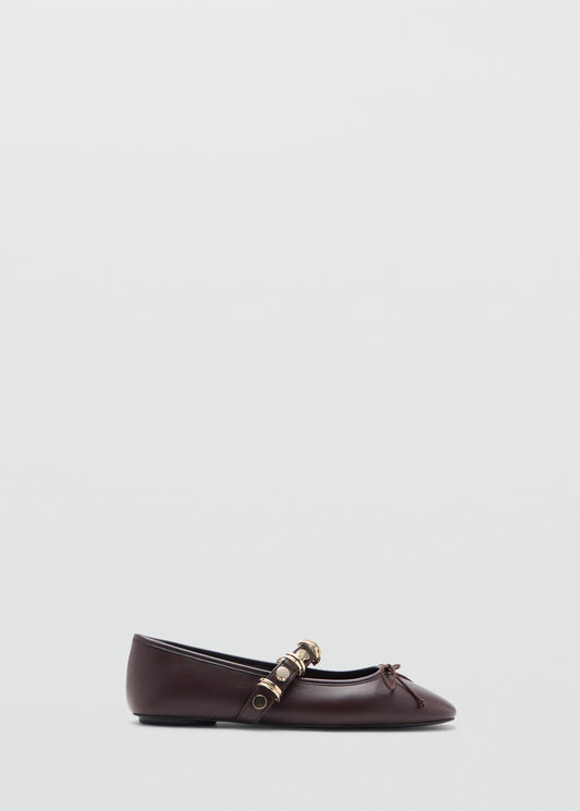 Ballet pump with metallic strap details
