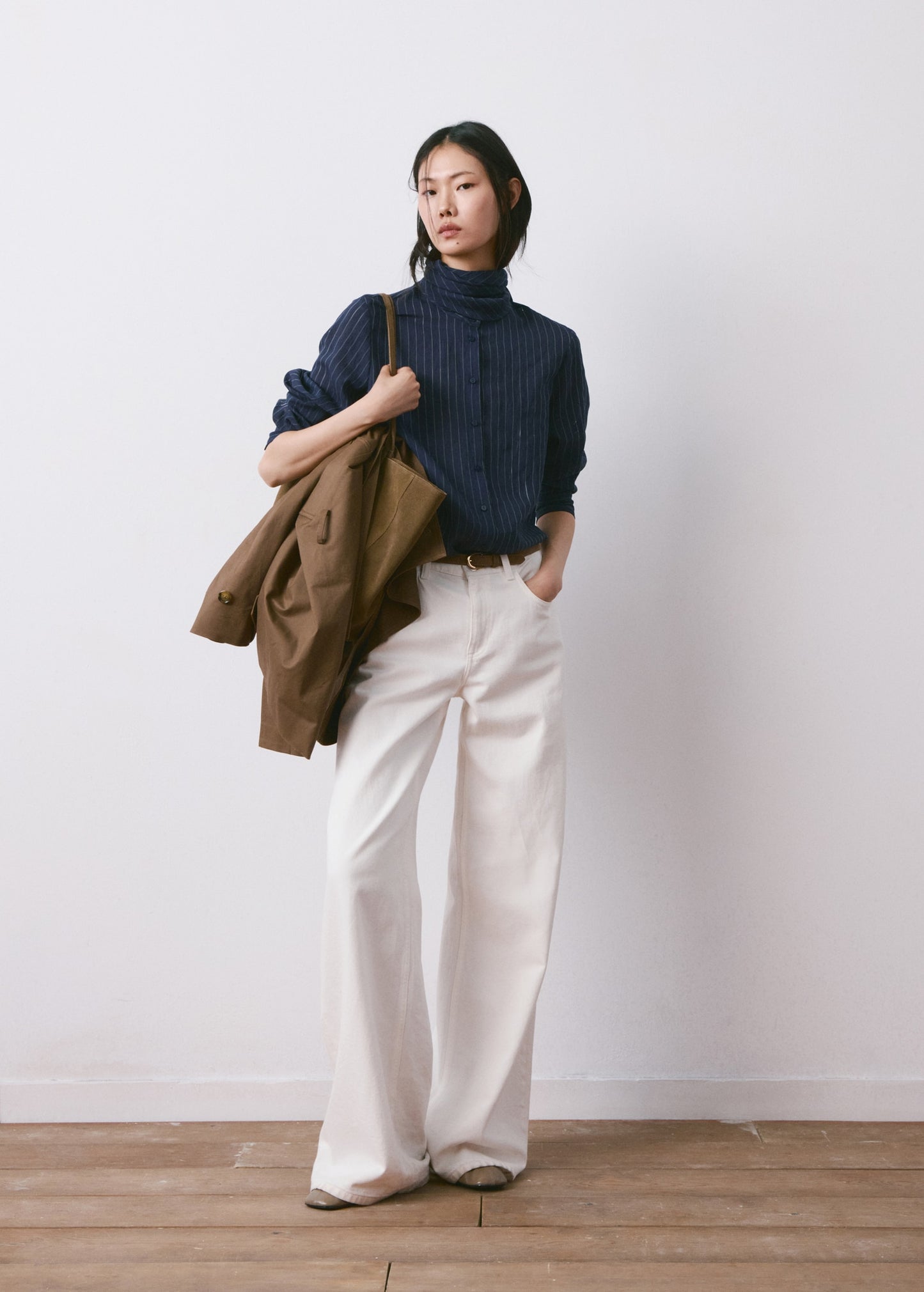 Striped blouse with bow tie neck