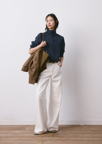 Striped blouse with bow tie neck