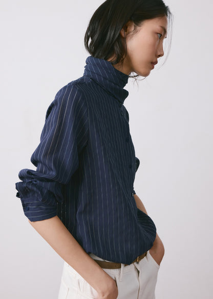 Striped blouse with bow tie neck