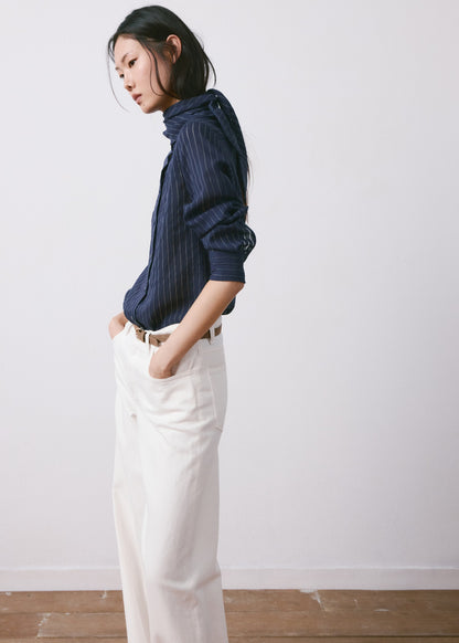 Striped blouse with bow tie neck