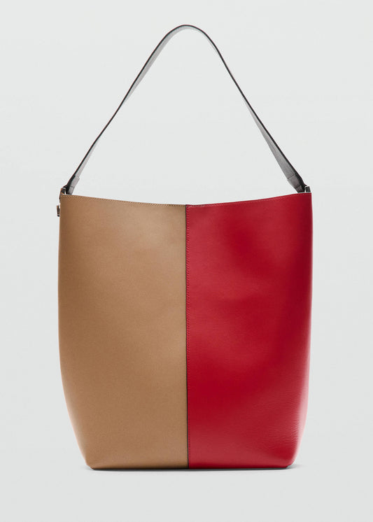 Bicolour leather bucket bag