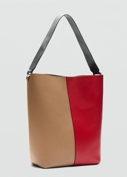 Bicolour leather bucket bag