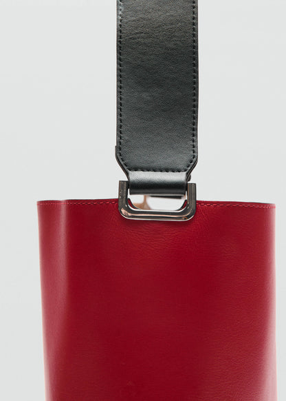 Bicolour leather bucket bag