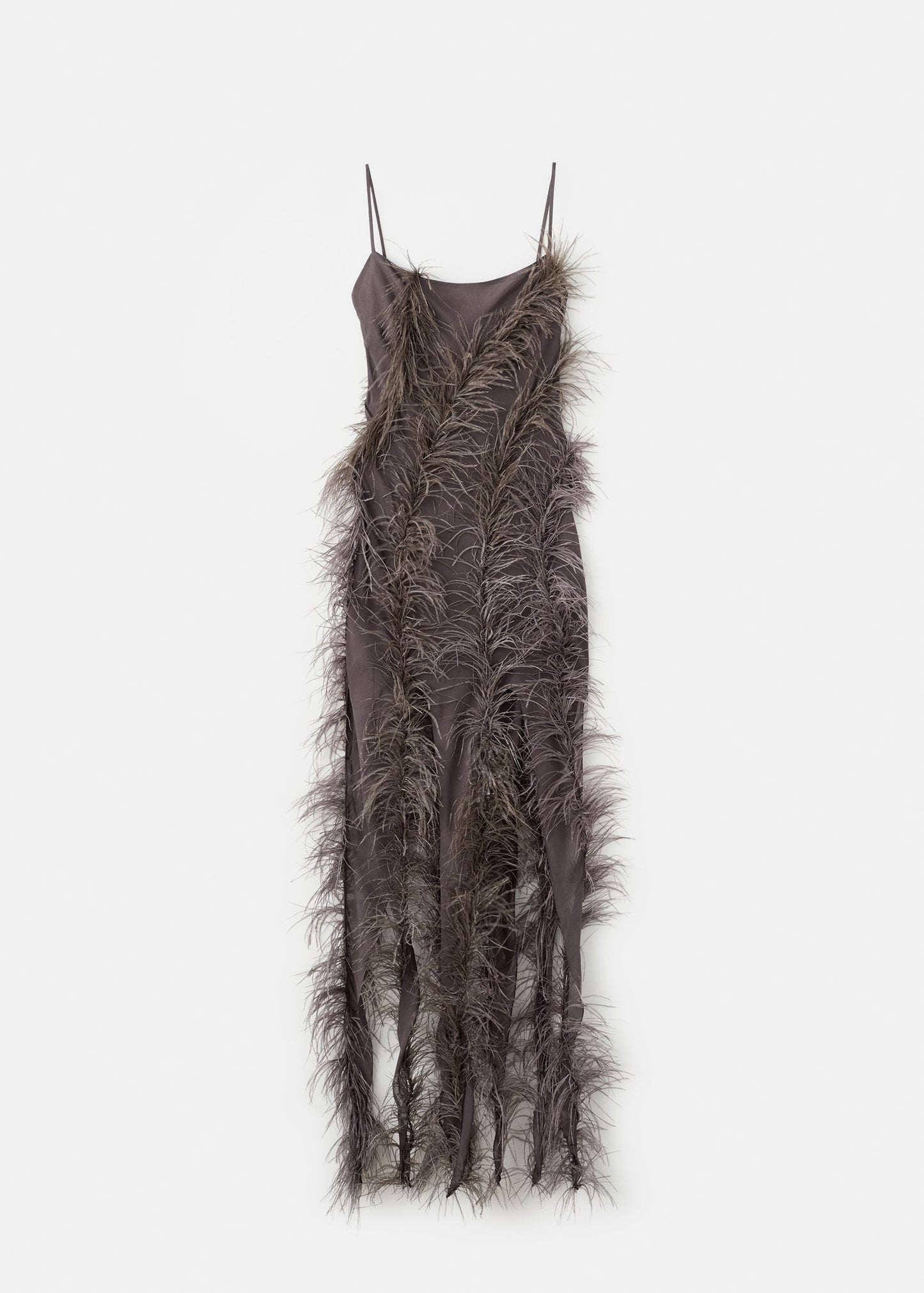 Feather dress with fringed hem