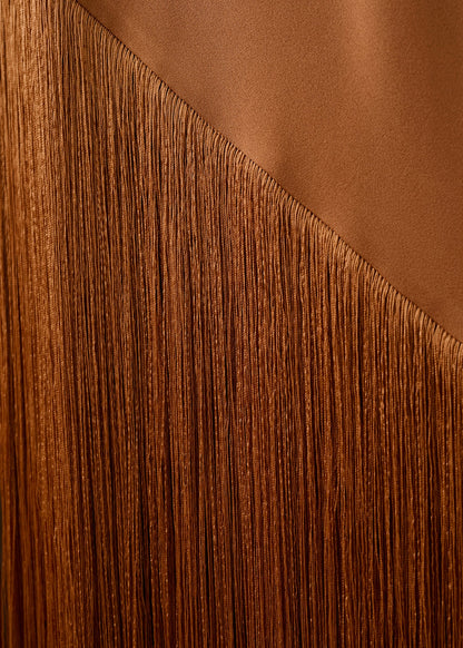 Asymmetrical satin dress with fringes