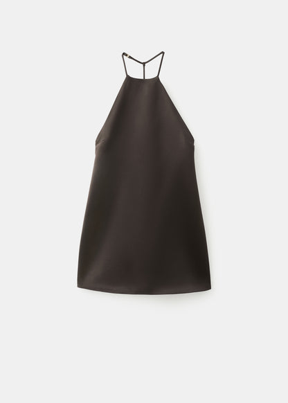 Satin dress with faux-fur collar