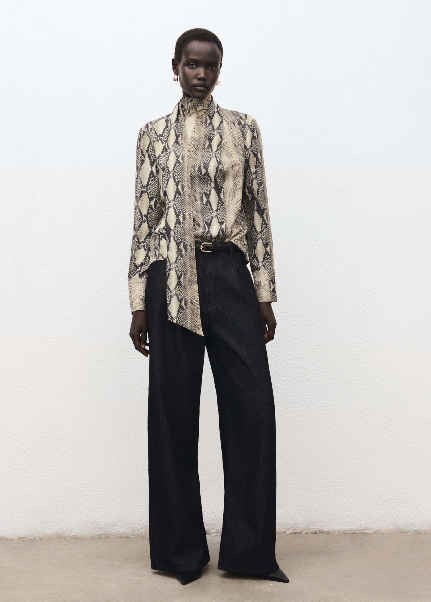 Animal-print blouse with scarf