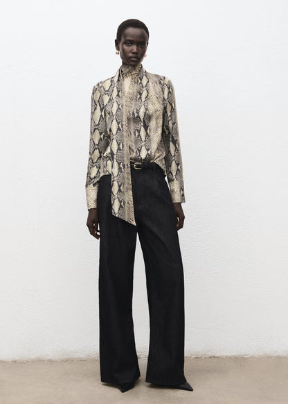 Animal-print blouse with scarf