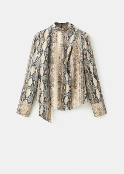 Animal-print blouse with scarf