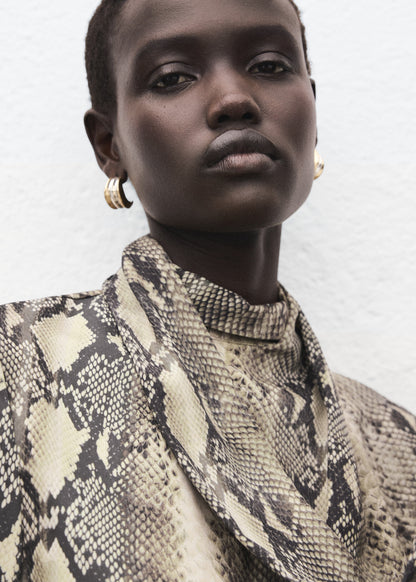Animal-print blouse with scarf