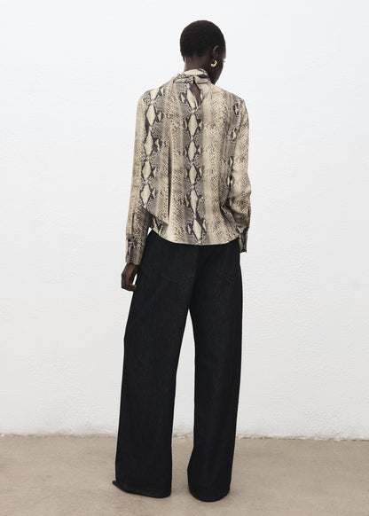 Animal-print blouse with scarf