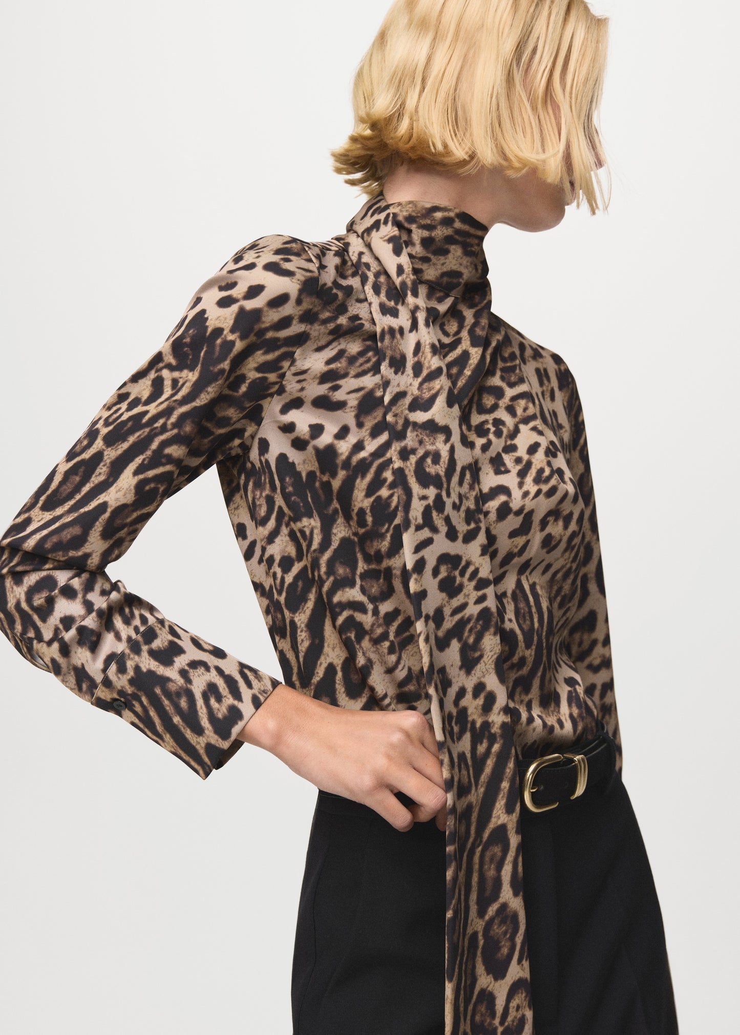 Animal-print blouse with scarf