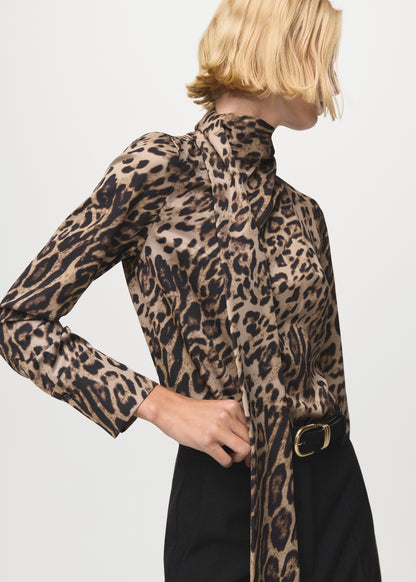 Animal-print blouse with scarf