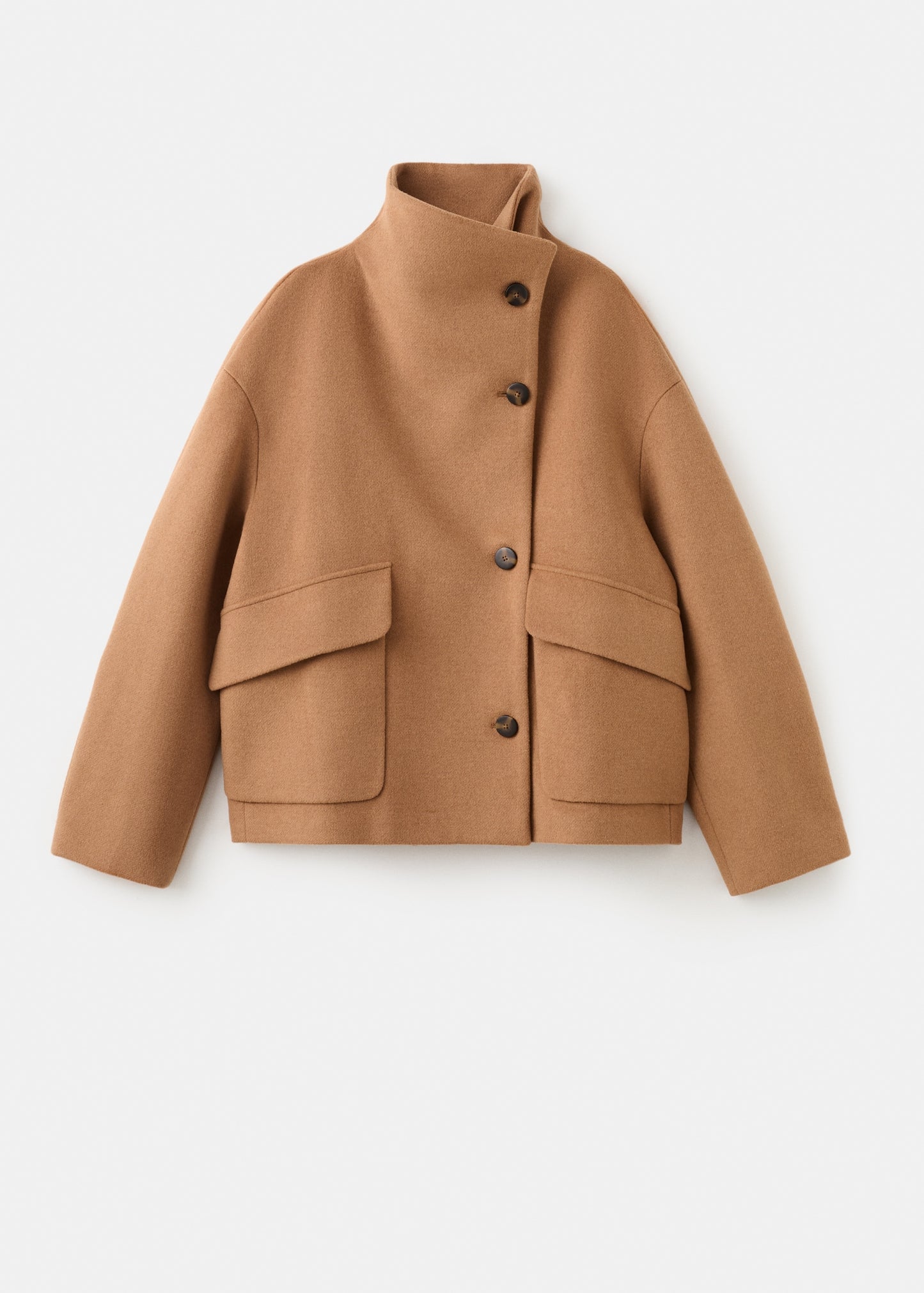Wool-blend funnel-neck coat