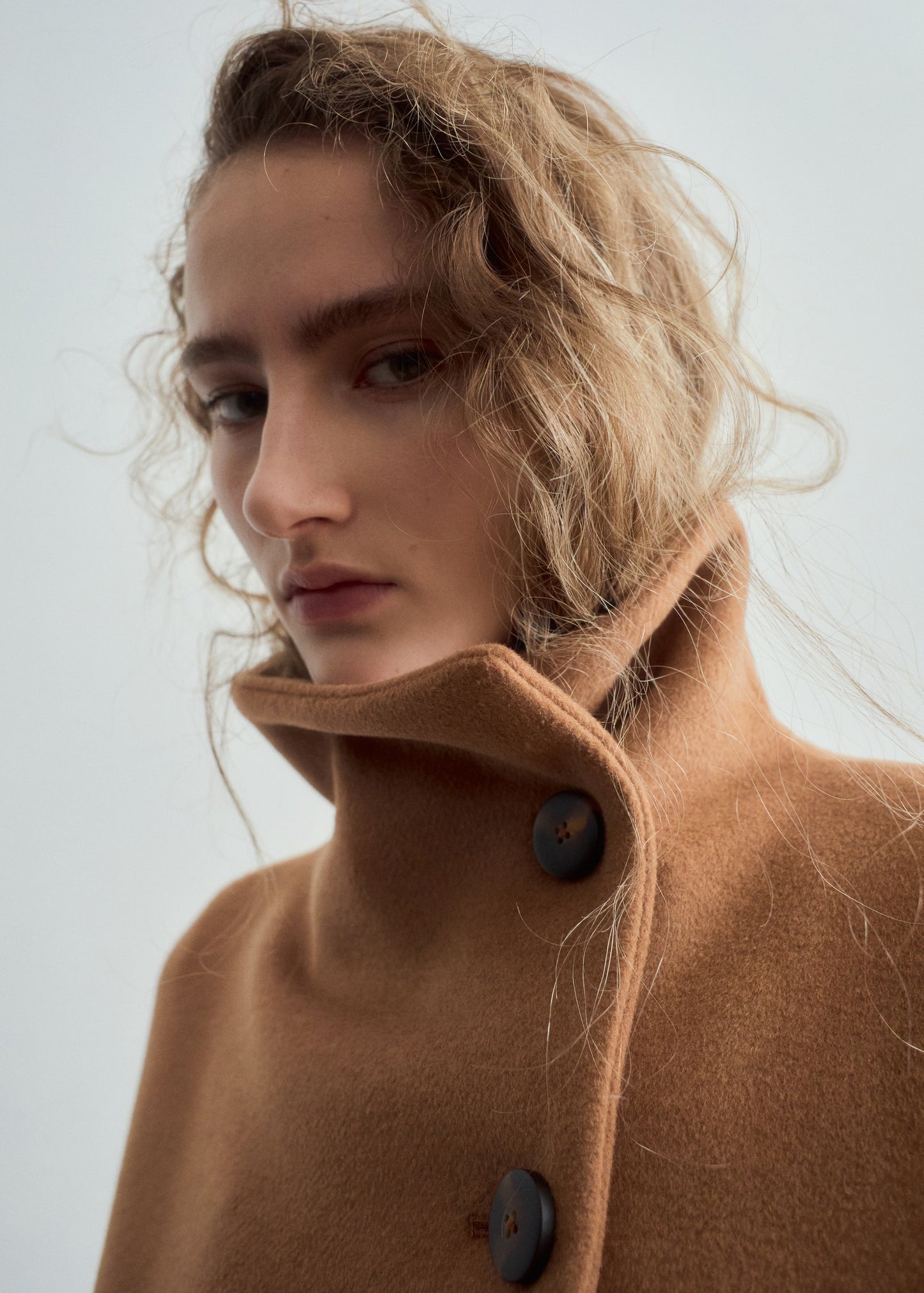 Wool-blend funnel-neck coat