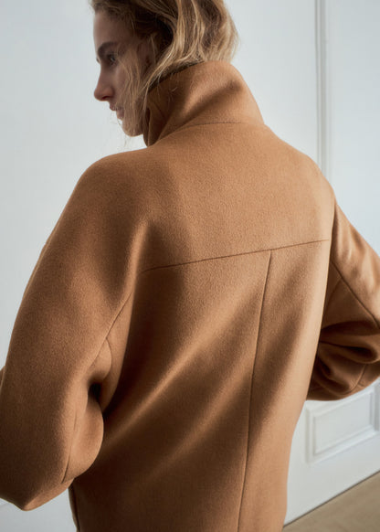 Wool-blend funnel-neck coat