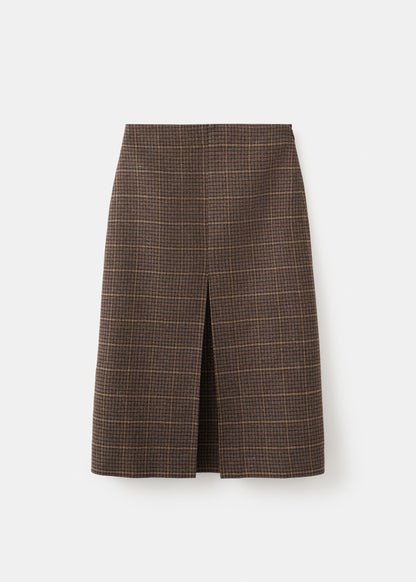 Wool-blend check midi-skirt