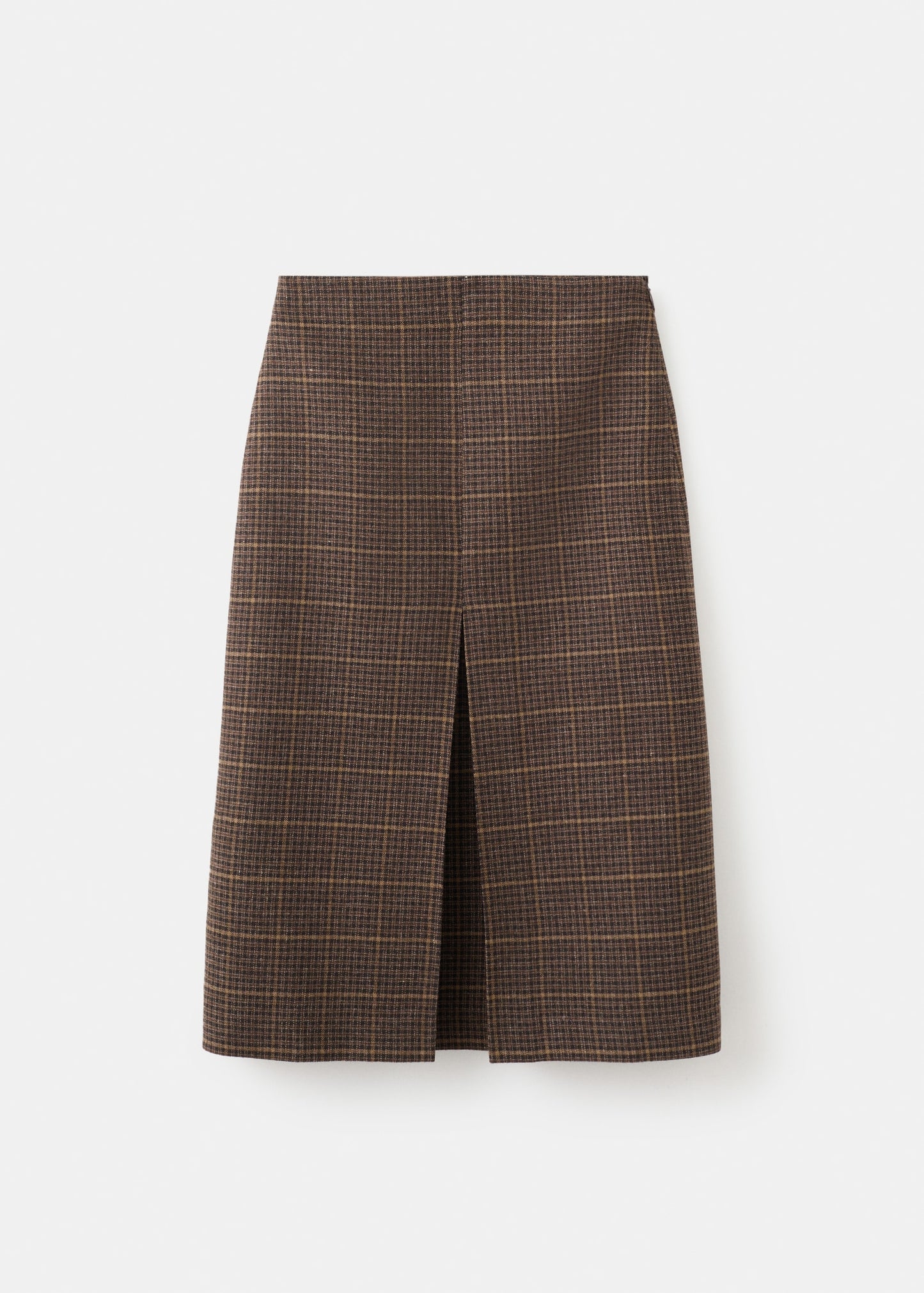 Wool-blend check midi-skirt