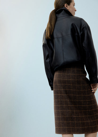 Wool-blend check midi-skirt