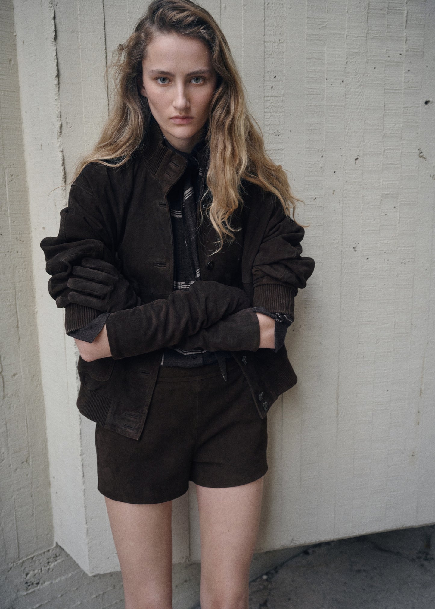 Buttoned suede jacket