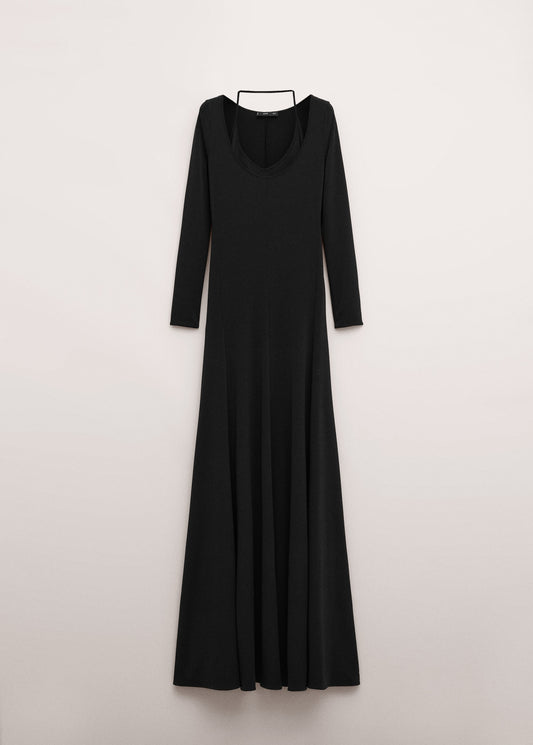 Dress with combined fine-knit collar