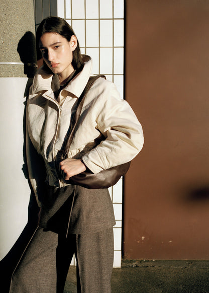 Oval leather shoulder bag