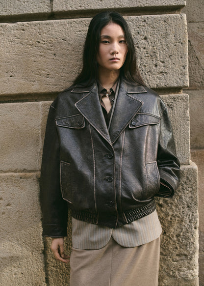 100% leather oversized jacket with buttons