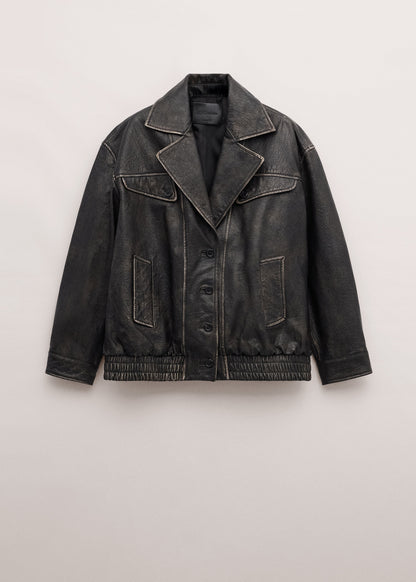 100% leather oversized jacket with buttons