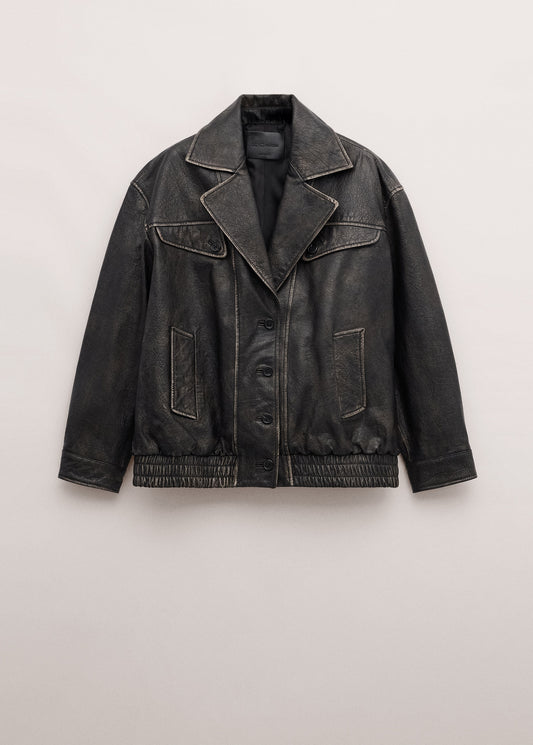 Oversized leather jacket with lapels